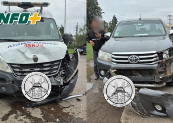 Una ambulancia con dos pacientes y una camioneta colisionaron en San Lorenzo