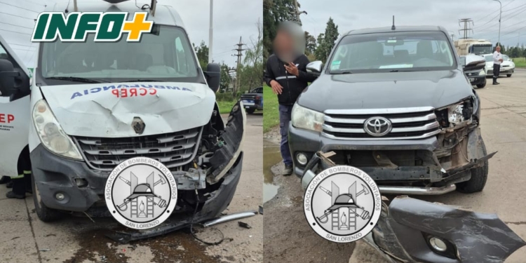 Una ambulancia con dos pacientes y una camioneta colisionaron en San Lorenzo