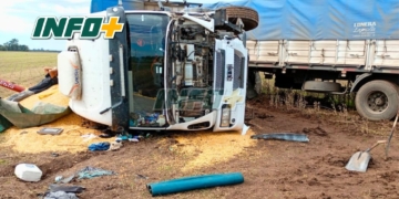 Ruta 11: un camión despistó entre Maciel y Oliveros y volcó en medio del campo