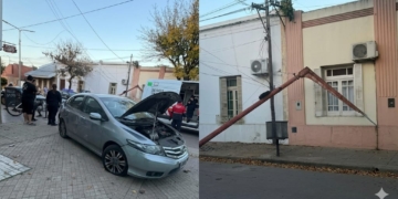 Un conductor perdió el control y se estrelló contra una columna en el centro de Totoras