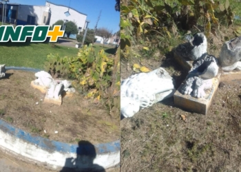 Vandalizaron los icónicos leones del ingreso al Club Belgrano de Serodino