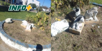 Vandalizaron los icónicos leones del ingreso al Club Belgrano de Serodino