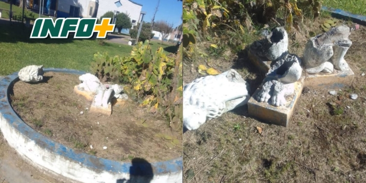 Vandalizaron los icónicos leones del ingreso al Club Belgrano de Serodino