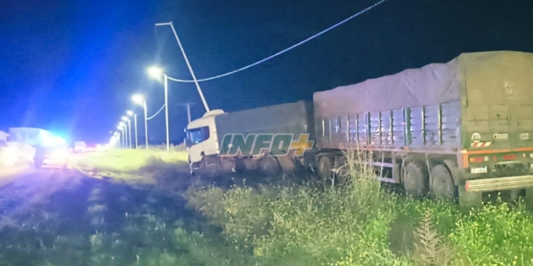 Timbúes: un camión despistó camino a los puertos y tumbó dos columnas de alumbrado