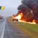 Bomberos de Barrancas trabajaron en el incendio de un camión sobre autopista