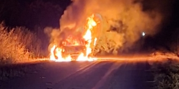 Otro auto quemado en la región: se incendió un Renault Logan en Bdo de Irigoyen