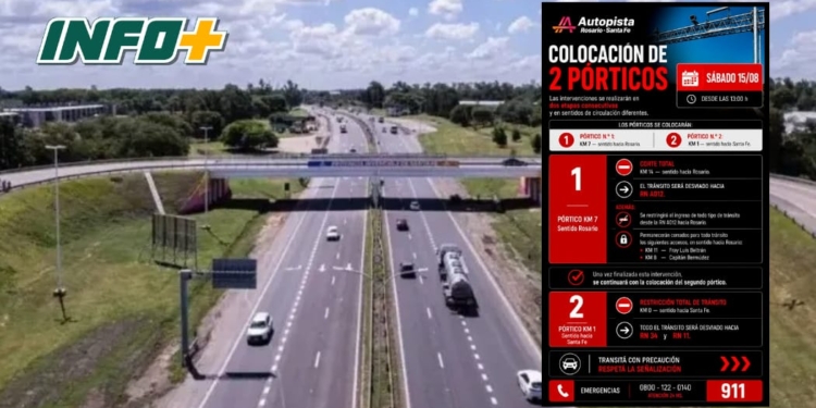 Instalarán dos pórticos y habrá cortes de tránsito en la autopista Rosario-Santa Fe