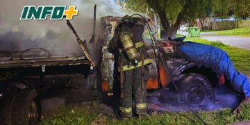 Rescataron a un perro que estaba atado a un camión que se incendió en San Lorenzo