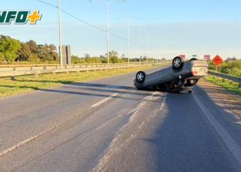 Dos jóvenes resultaron ilesos tras un impactante vuelco en San Lorenzo