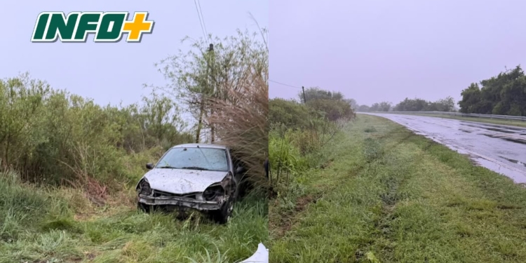 Despiste en la ruta 11 por agua sobre la calzada: dos hombres fueron trasladados al hospital